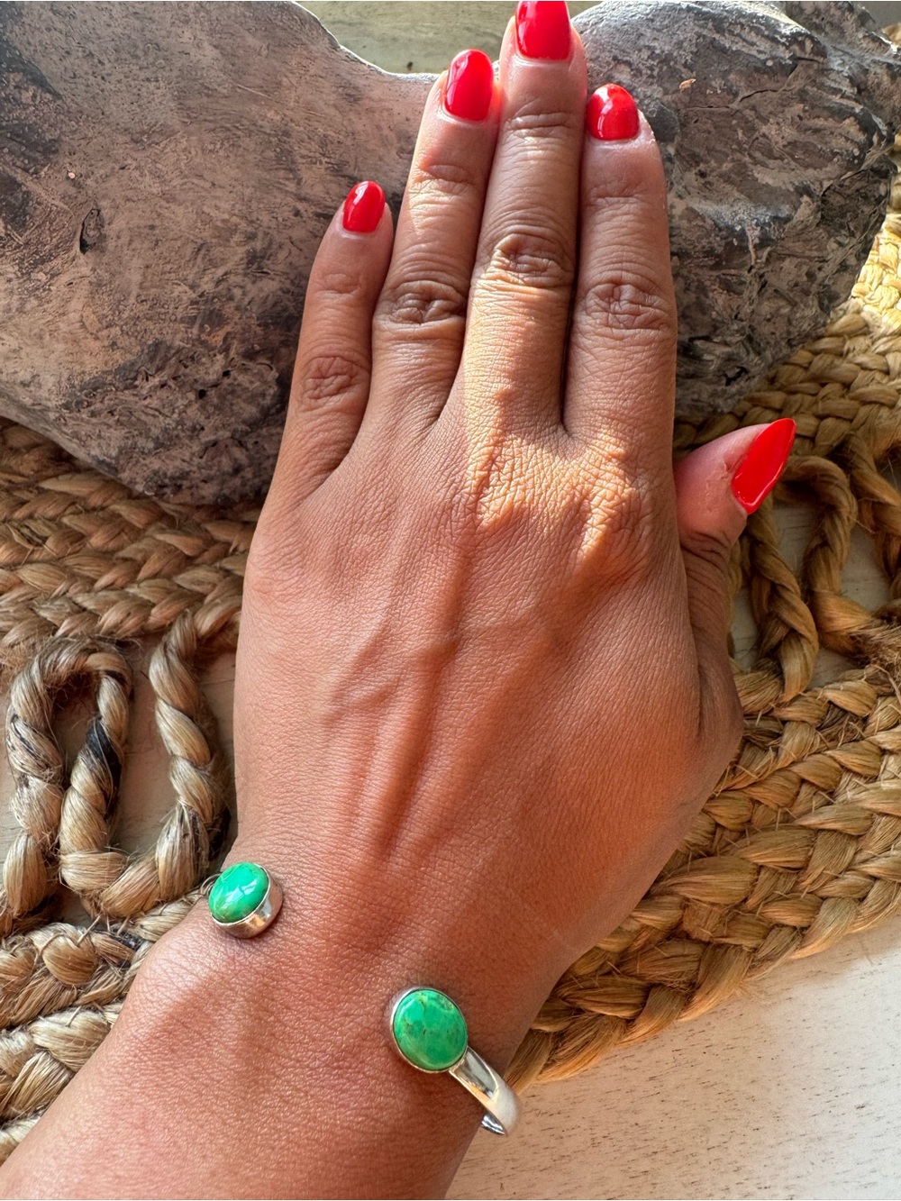 925 CUFF WITH DOUBLE GREEN TURQUOISE STONES